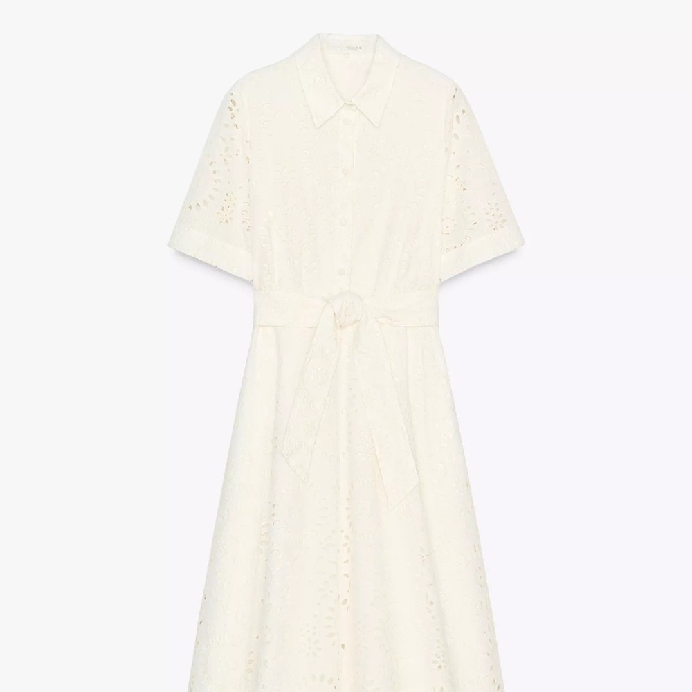 ZARA - ZW Collection Embroidered Dress - Off White‎ Eyelet Dress w/ belt XS